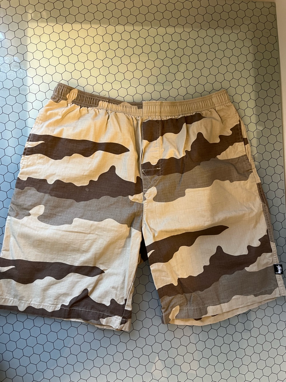 Stussy Beige Brown Camo Drawstring Shorts
